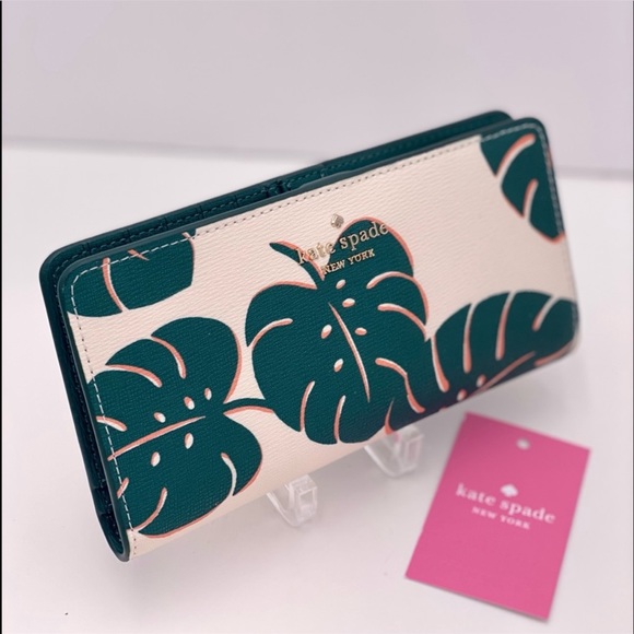 kate spade | Bags | Kate Spade Darcy Monstera Leavesprint Large Slim Bifold Wallet | Poshmark